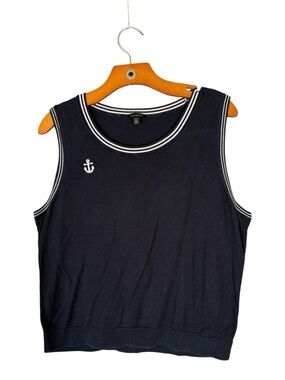 Talbots Cotton Blend Navy Blue Lightweight Sweater Vest Nautical Coastal XL